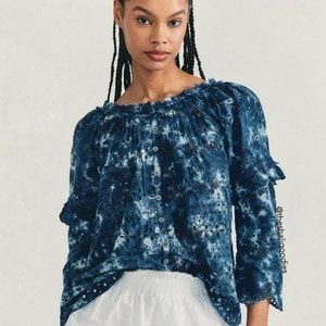 LoveShackFancy Pietro Midnight Hand Dye Eyelet Top (S)